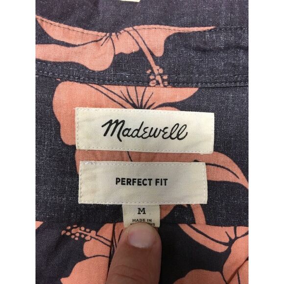 Mens Madewell Shirt Perfect Fit Floral Gray Orange Short Sleeve‎ Cottonm Size M - Picture 5 of 6